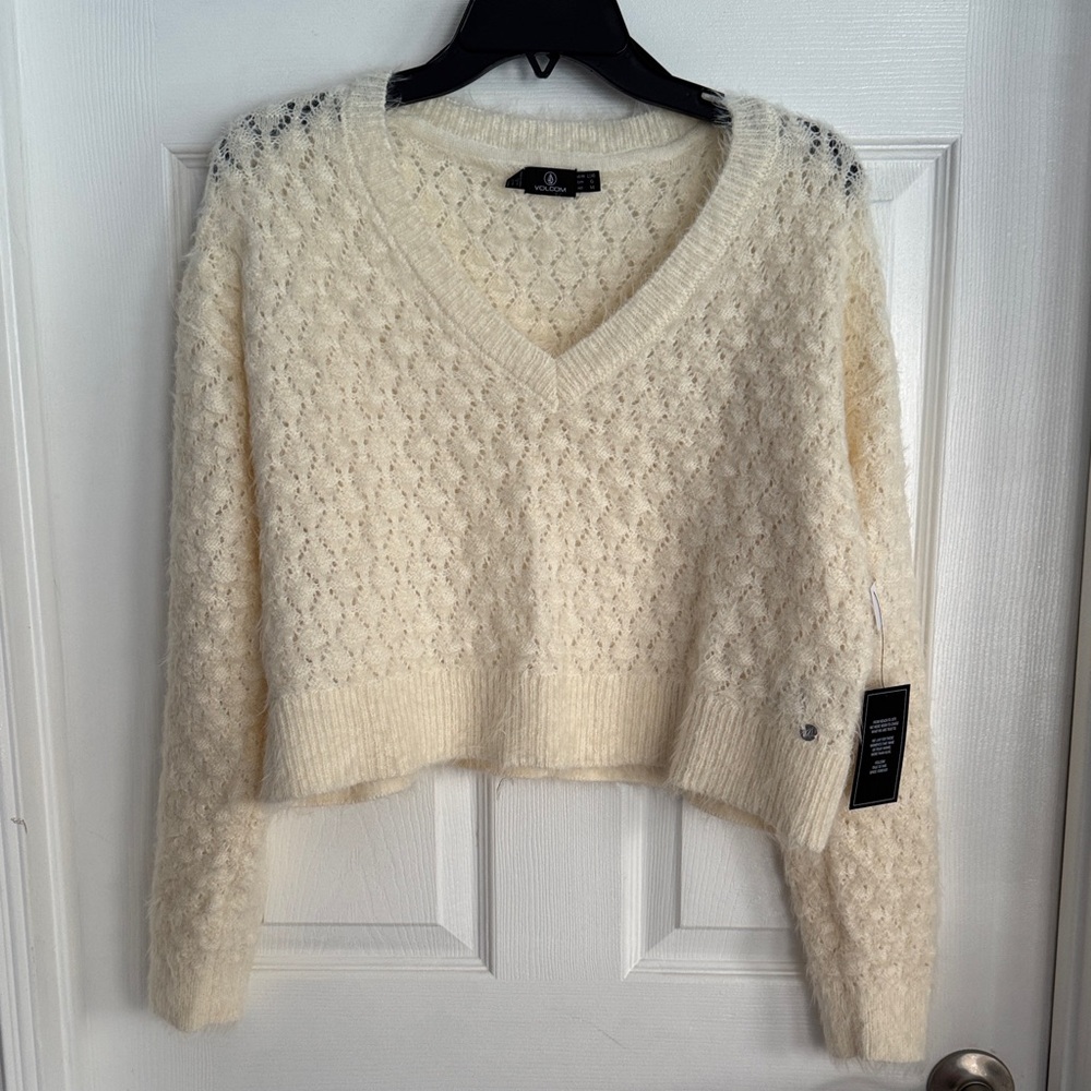 Volcom Cream Textured V-Neck Sweater